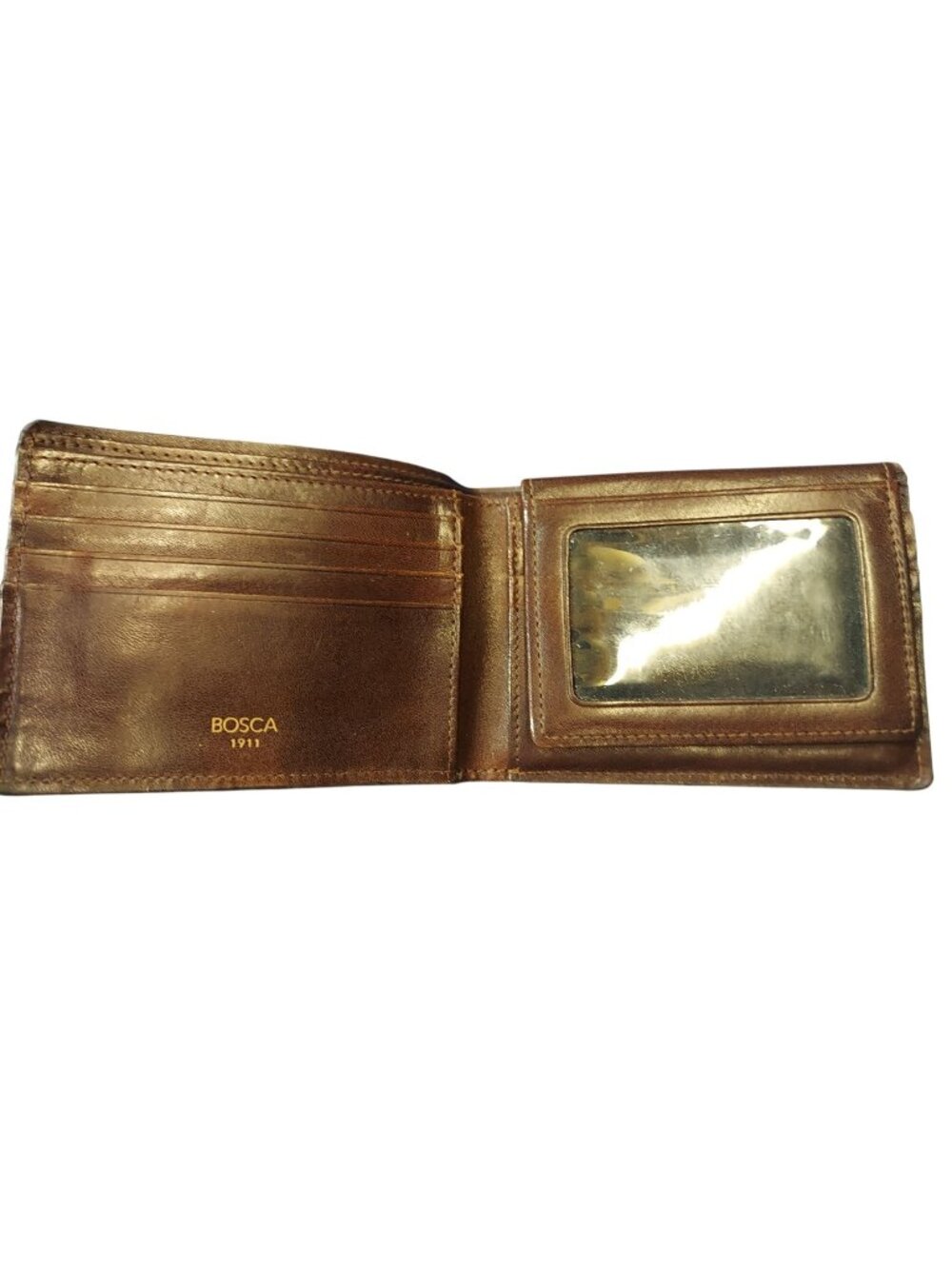 Bosca Mens Brown Leather Bifold Wallet With ID Window & Card Slots 1543